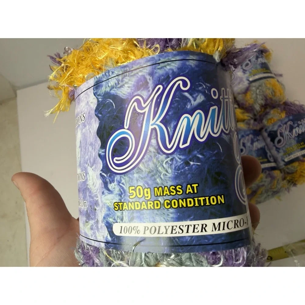 Knitting Yarn 100% Polyester Micro-fiber Yellow‎ Purple Blue Eyelash Yarn Lot 8